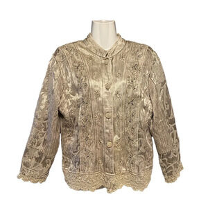 Vintage Flashback Metallic Gold Satin Button Down Blazer Jacket